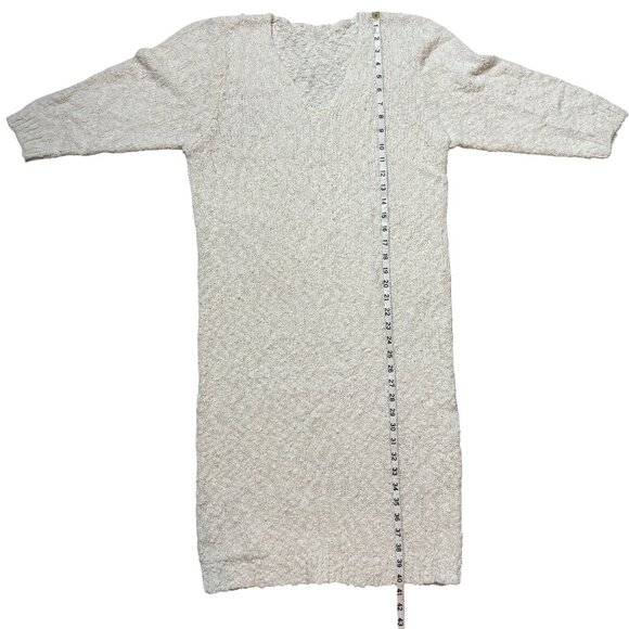 Womens M Cream Textured Knit V-Neck Dress With 3/4 Sleeves & Relaxed Fit - Picture 10 of 10